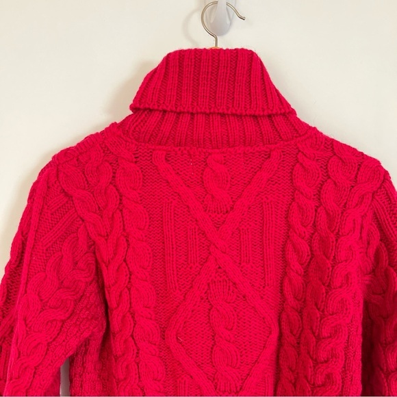 Aran Crafts Ireland Cable Knit Turtleneck Size S Merino Wool Ruby Red - Picture 5 of 9